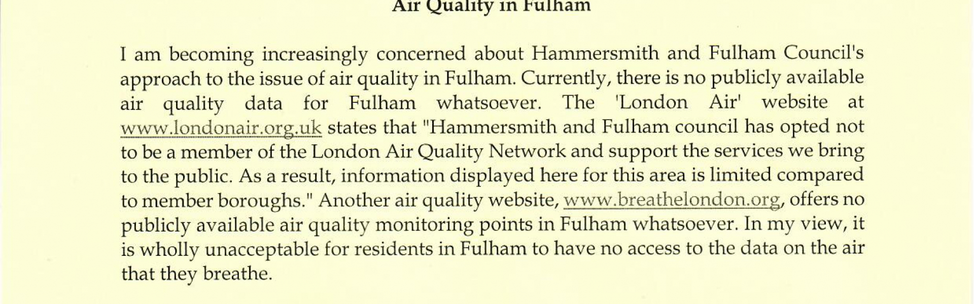Air Quality in Fulham 1