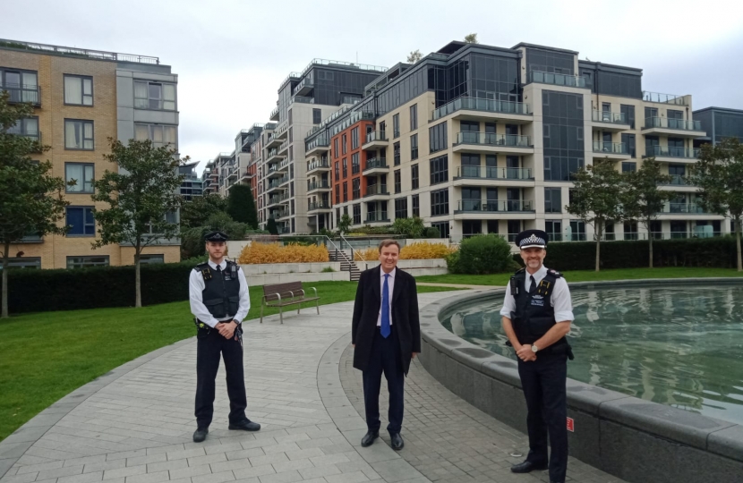 Greg Hands MP with the BCU Commander in Imperial Wharf 