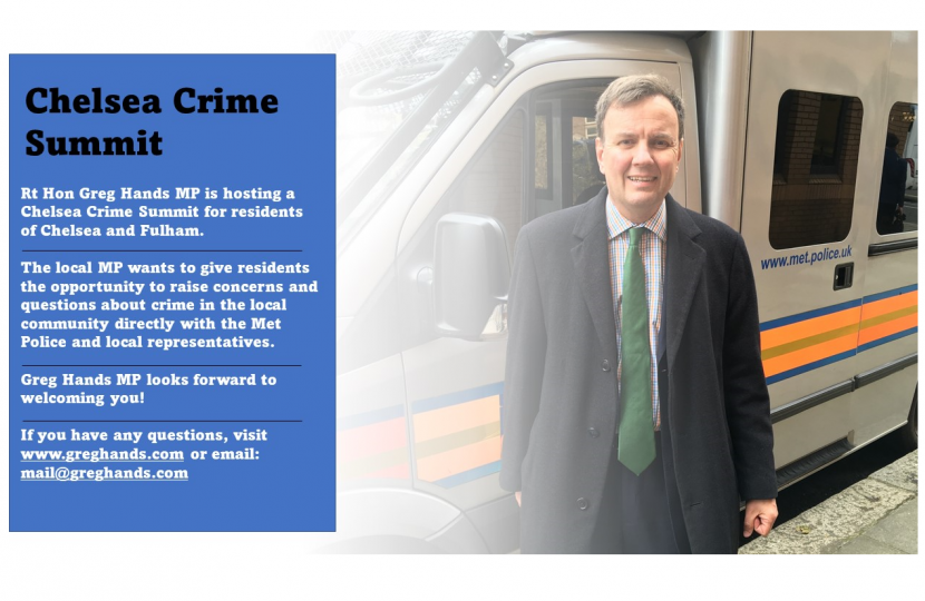 Greg Hands MP to host Chelsea Crime Summit 