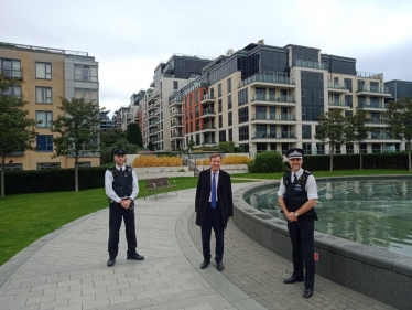 Greg Hands MP with the BCU Commander in Imperial Wharf 