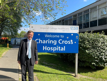 Greg outside Charing Cross Hospital